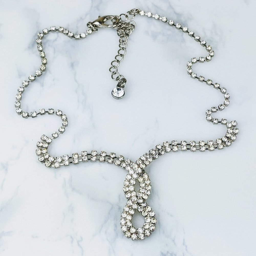Long Infinity Knot Rhinestone Statement Necklace - image 3